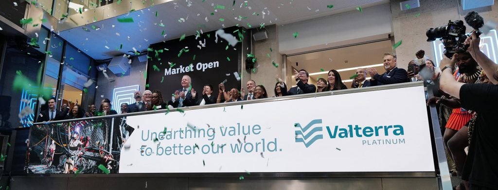 People and confetti to celebrate the listing of Valterra Platinum shares on the London Stock Exchange.