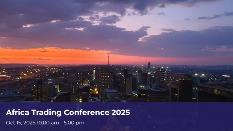 Skyline of Johannesburg highlights conference on FIX IT messaging protocol for trading African shares and other securities.