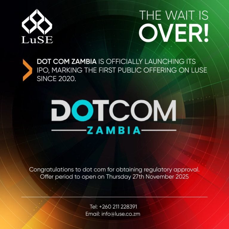 Graphic design to illustrate IPO share offer and capital raising for African tech firm on the Lusaka Securities Exchange.