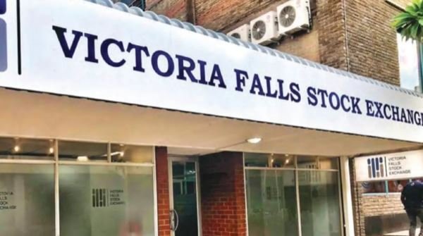 Sign above a doorway, entrance to African stock exchange Victoria Falls Stock Exchange (VFEX)